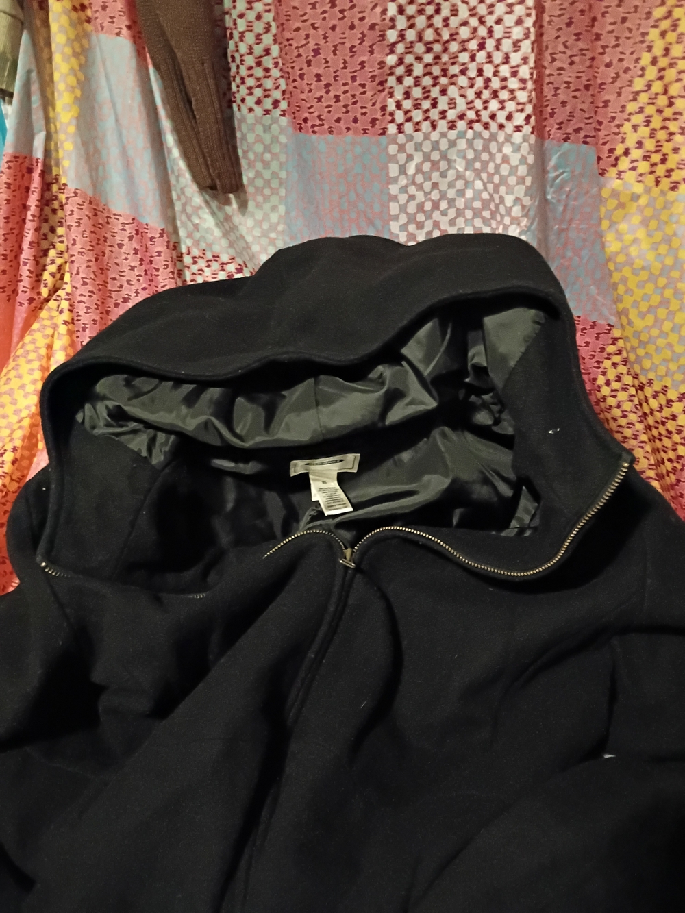 Old Navy Black Hooded Trench Coat with Zip